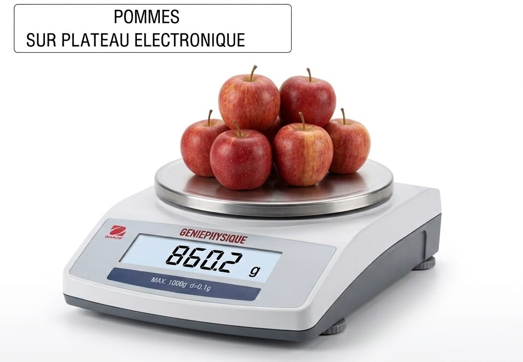 Balance électronique affichant 860.2 g avec des tomates